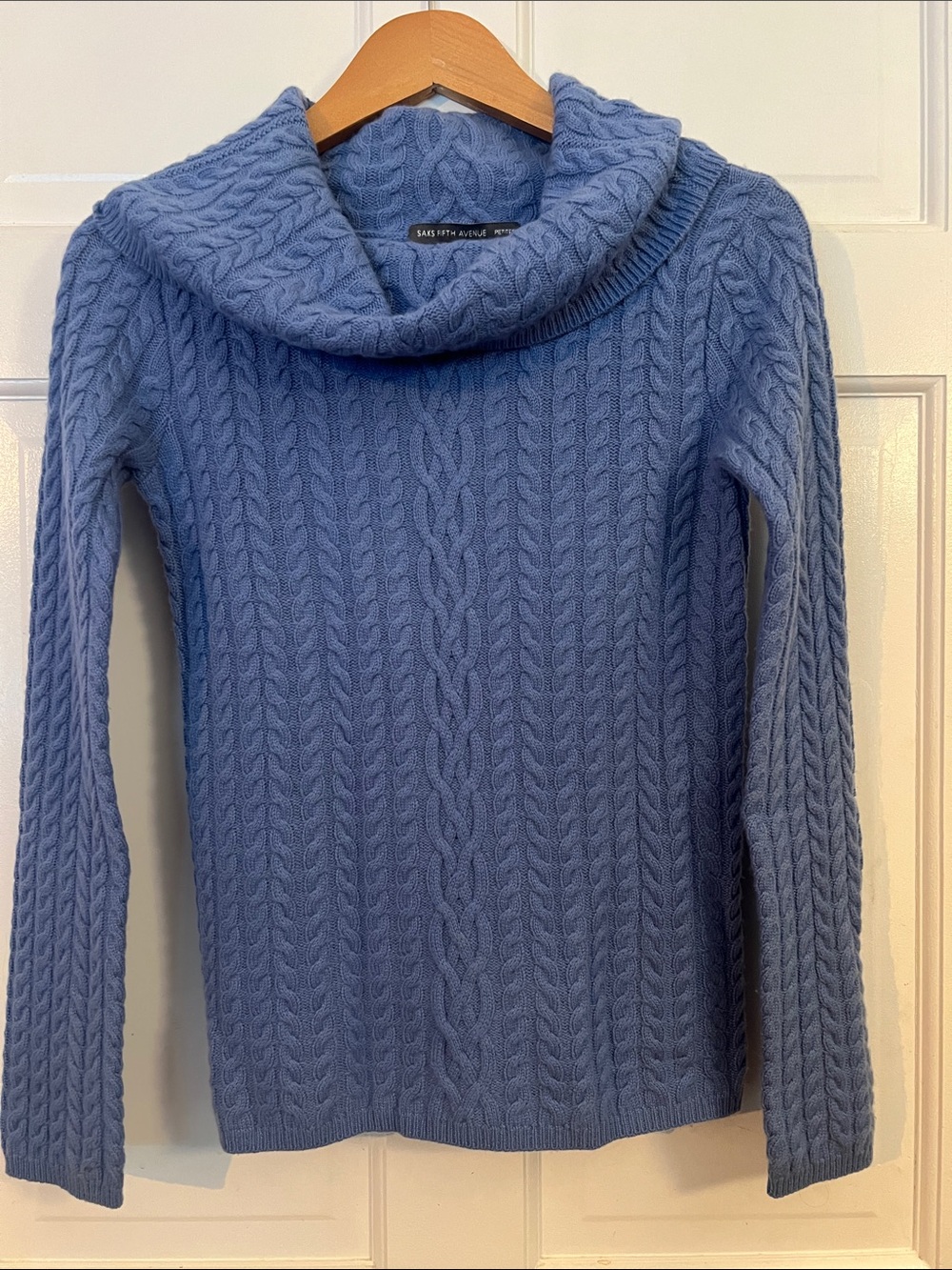 CASHMERE Saks Fifth Avenue CASHMERE Periwinkle Cable Cowl Neck Sweater
